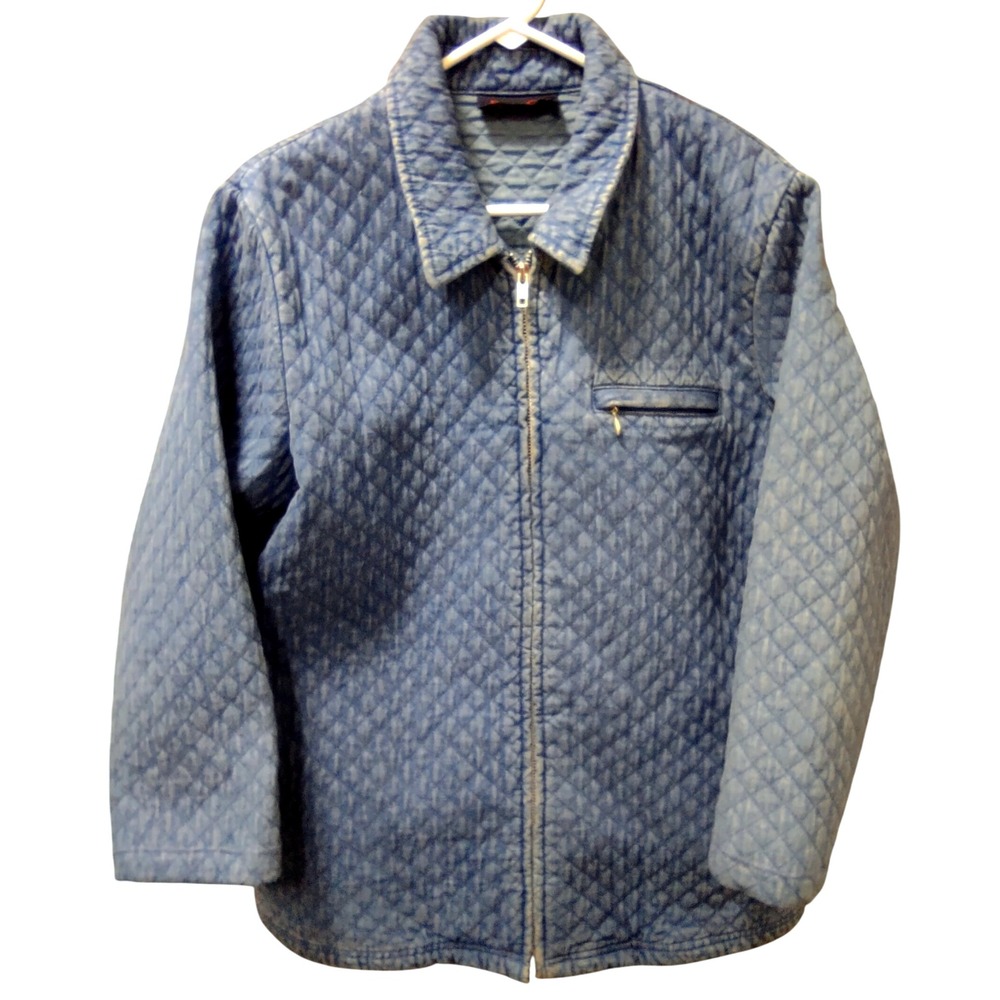 Vintage Denim & Co Quilted Denim Jacket Womens Blue Full Zip Long Sleeve